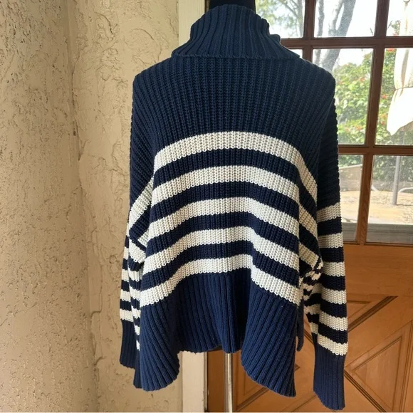 Madewell Striped Knit Navy and White Size XL Turtleneck Chunky Sweater - Picture 4 of 12